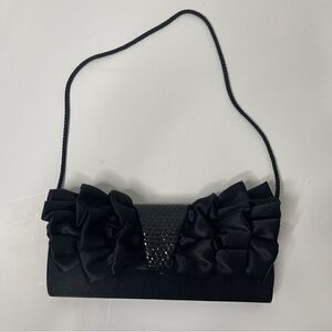 Jessica McClintock Black‎ Satin Evening Purse/Clutch with Ruffled Bow
